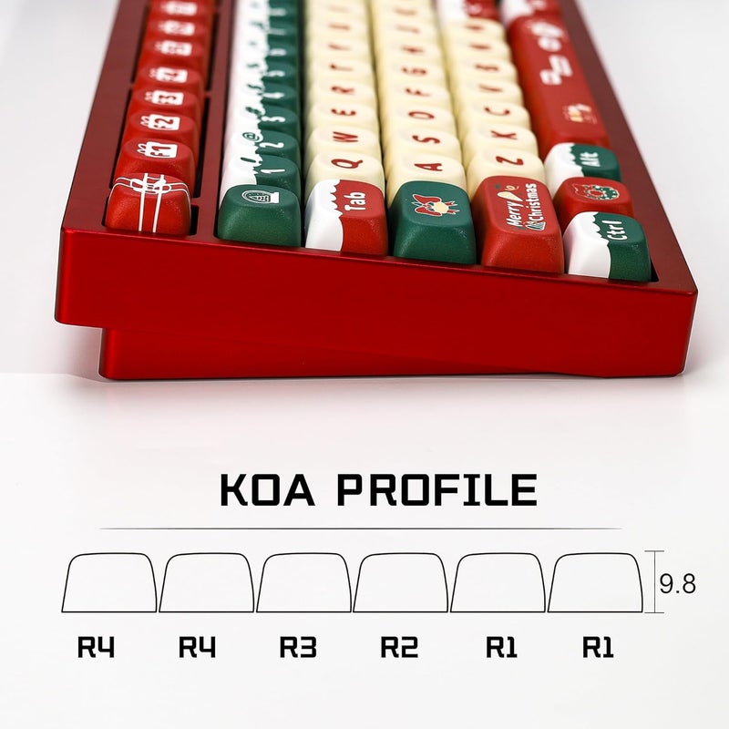 YMKPVR KBDiy Christmas Carnival KOA Profile Keycap Set,133 Keycaps, Red Xmas Santa Snowflake PBT Custom Keycaps for Mechanical Keyboard, Compatible with ANSI/ISO, 60%, 65%, 75%, TKL, Full-Sized Layout - Image 3